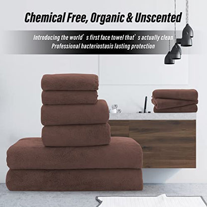 MOONQUEEN Ultra Soft Microfiber Coral Velvet Towel Set - Quick Drying, 2 Bath Towels, 2 Hand Towels, 2 Washcloths - Wood Brown, 6 Pcs - color: Wood Brown