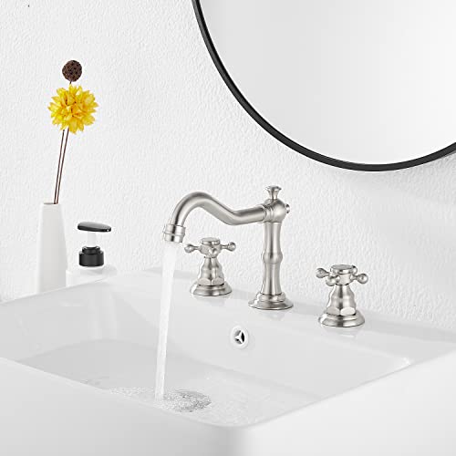 Two Handles Three Holes Faucet 8-16 inch Widespread Bathroom Sink Faucet Brushed Nickel Basin Tap Mixer Faucet Matching Metal Pop Up Drain - color: Brushed Nickel, style: Metal Cover