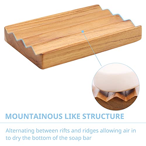 HTB 2 Pack Teak Wood Soap Dish for Shower,Non-Slip Soap Holder Bathroom | Wave Design Soap Saver Keep Soap Dry,Bar Soap Holder for Bathroom,Bathtub,Sponge Holder for Kitchen Sink - color: 2pcs