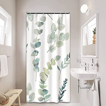 AWERT Small Half Size Stall Shower Curtain with 6 Hooks Green Leaves Shower Stall Curtain 36 x 72 Boho 36 inch Shower Curtain for Bathroom/RV and Camper - color: Sage Green, size: 36"W x 72"L (Pack of 1)