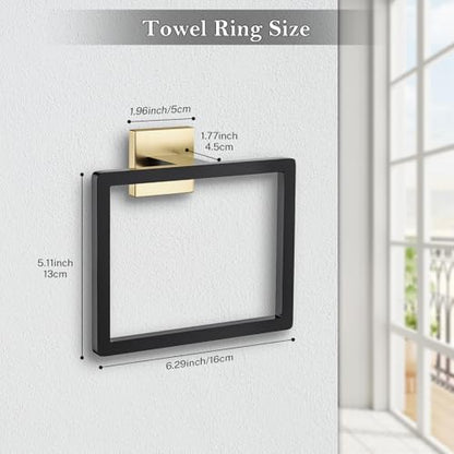 2-Piece Black Gold Towel Ring,Hand Towel Holder,Modern Towel Holder Stainless Steel Towel Rack Wall-Mounted Bathroom Towel Ring - color: Black&gold, size: 2 Pcs