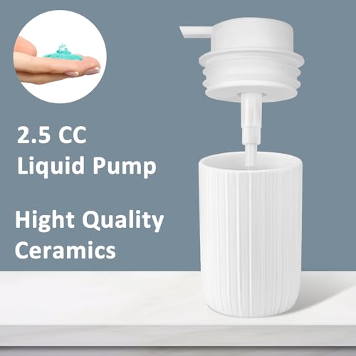 Soap Liquid Dispenser Ceramic with Easy-to-Press Pump Hand Liquid Dispenser for Shampoo Bathroom Countertop 13.5 oz - color: Liquid-stripes White