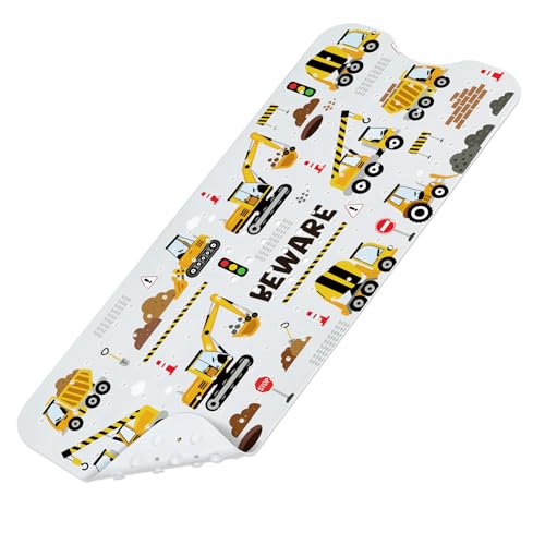 SHUCHING Baby Bath Mat for Tub Non Slip-40x16 Inch, Vehicle | Bathtub Mat for Kids & Toddler Mold Free, Long Shower Mat for Inside Shower with Suction Cup, Machine Washable - color: Vehicle