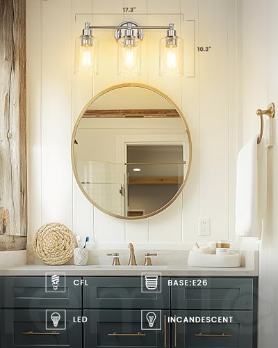 FEMILA Vanity Lighting Fixtures, Modern Bathroom Lights Over Mirror, Wall Lamp with Clear Glass Shade,Chrome Finish,4FYC56B-3W CH - color: Chrome, size: 17.3"