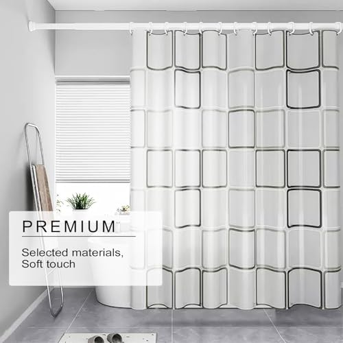 TIKABC Shower Curtain Liner, 4G PEVA Shower Liner, Plastic Waterproof Shower Curtains, with Grommet Holes and 3 Magnetic Weights(Black White Big Square) - color: Black White Large Squre