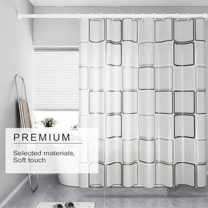 TIKABC Shower Curtain Liner, 4G PEVA Shower Liner, Plastic Waterproof Shower Curtains, with Grommet Holes and 3 Magnetic Weights(Black White Big Square) - color: Black White Large Squre