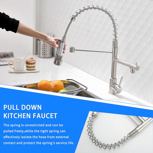 AIMADI Kitchen Faucet with Pull Down Sprayer,Commercial Stainless Steel Pull Down Sprayer Kitchen Faucet Single Hole Single Handle RV Laundry Outdoor Kitchen Sink Faucets - color: Brushed Nickel-1, style: Contemporary