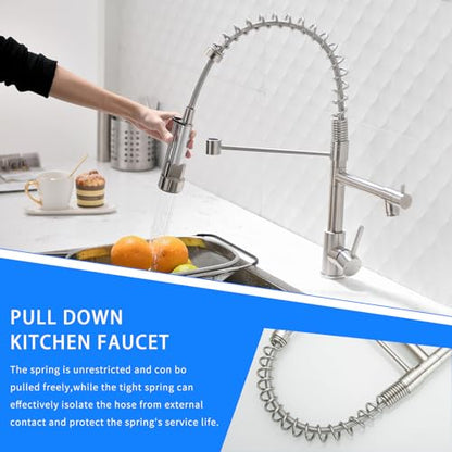 AIMADI Kitchen Faucet with Pull Down Sprayer,Commercial Stainless Steel Pull Down Sprayer Kitchen Faucet Single Hole Single Handle RV Laundry Outdoor Kitchen Sink Faucets - color: Brushed Nickel-1, style: Contemporary