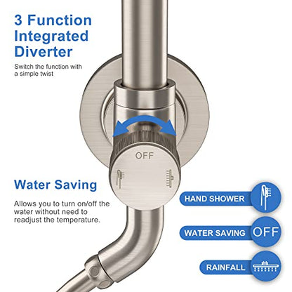 Tearel 9 Inches Rainfall Shower Head and Handheld Showerhead Combo Shower System with Slide Bar, Brushed Nickel - color: Brushed Nickel