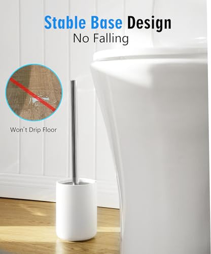 Ceramic Toilet Brush and Holder Set, Toilet Bowl Cleaner Brush | Freestanding Deep-Cleaning, Stainless Steel Handle, Small & Sturdy for Storage, Easy to Clean, Non-Scratching - color: Matt White