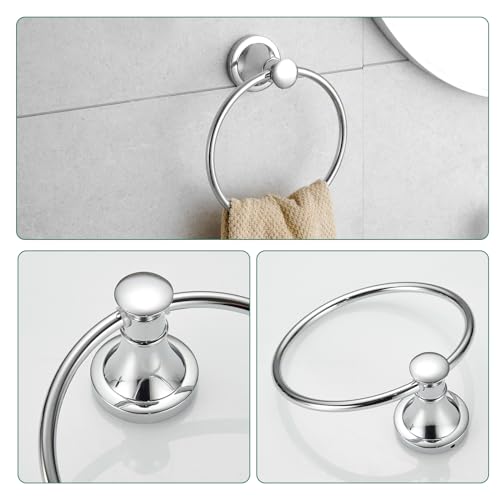 Hoimpro Chrome 4-Piece Bathroom Bath Set, Wall Mount Bathroom Hardware Fixture (Adjustable Towel Bar Rack, Towel Ring Holder, Paper Towel Holder, Double Towel Hook), Bathroom Accessories - color: Chrome