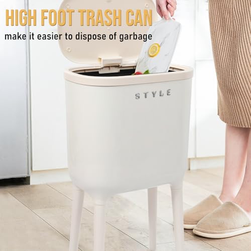 XPIY 4 Gallon Trash Can with Wheels and Lid, Modern Narrow Garbage Can with Raised Legs, Space-Saving Rolling Dog-Proof Trash Bin for Bathroom, Kitchen, Bedroom, Office (1, White-1) - color: White-1