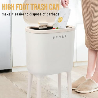 XPIY 4 Gallon Trash Can with Wheels and Lid, Modern Narrow Garbage Can with Raised Legs, Space-Saving Rolling Dog-Proof Trash Bin for Bathroom, Kitchen, Bedroom, Office (1, White-1) - color: White-1