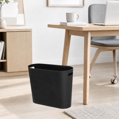 ROYFACC Small Trash Can Plastic Bathroom Wastebasket 3.2 Gallon Slim Garbage Container Bin with Handle for Home Kitchen Bathroom Bedroom Office, 2 Pack (Black) - color: Black