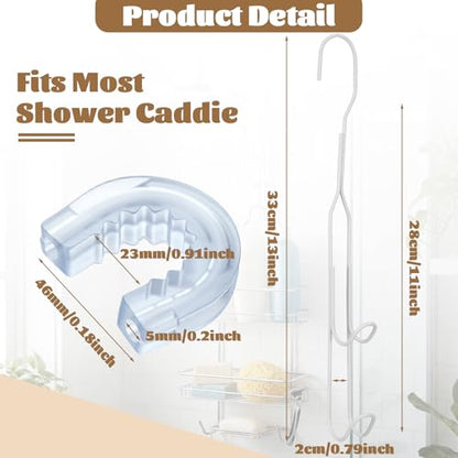 LEIFIDE 2 Pack White Shower Caddy Extender Hooks 11 Inch | Iron Bathroom Hanging Hooks with U-shaped Non-slip Mats Rustproof Waterproof Shower Organizer Extension No Drilling
