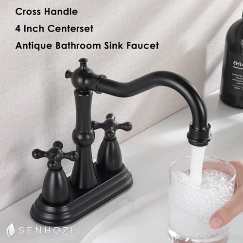 Matte Black Antique Bathroom Faucet, 4 Inch Centerset | Stainless Steel, Lavatory Faucet, Pop Up Drain, 4 inch Centerset - color: Matte Black