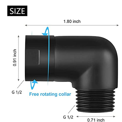 Black Shower Elbow Connector, Biveah Brass 90 Degree Shower Extension Arm Hose Elbow Adapter for Shower Head, KSB012B