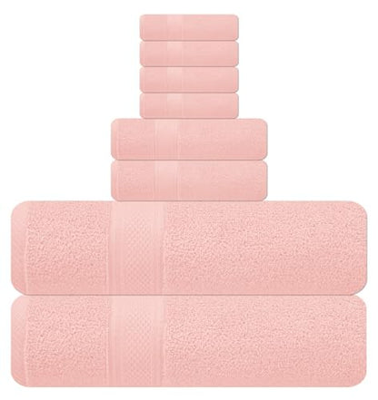 ELITE 8-Piece Zero Twist Cotton Bath Towel Set – 100% Cotton Luxury Towels – Ultra Soft, Fluffy & Absorbent – Quick Dry, Durable & Fade Resistant – Spa Quality Bath, Hand & Washcloth Set (Dusty Pink) - color: Dusty Pink