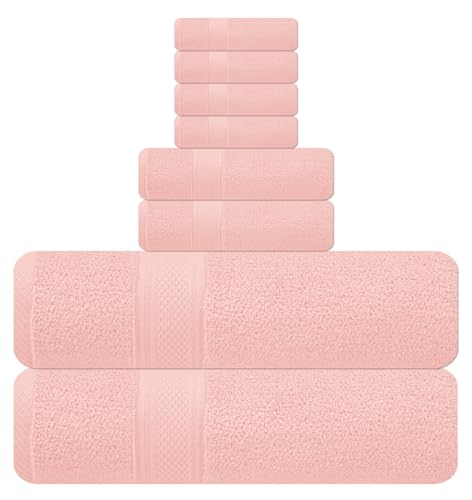 ELITE 8-Piece Zero Twist Cotton Bath Towel Set – 100% Cotton Luxury Towels – Ultra Soft, Fluffy & Absorbent – Quick Dry, Durable & Fade Resistant – Spa Quality Bath, Hand & Washcloth Set (Dusty Pink) - color: Dusty Pink