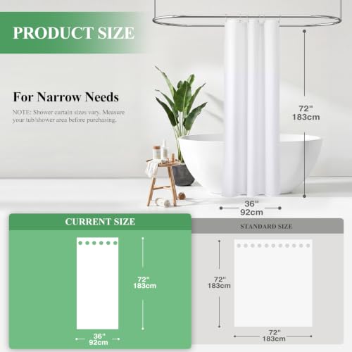 Stall 3 in 1 Waffle Shower Curtain Set with Liner 36 x 72 White | Narrow Half Size, Waterproof Clear PEVA Liner, 256GSM Heavy Duty Fabric, Hotel Luxury Shower Curtains for Bathroom, 6 Hooks - color: A White, size: 36"W x 72"L (Pack of 1)