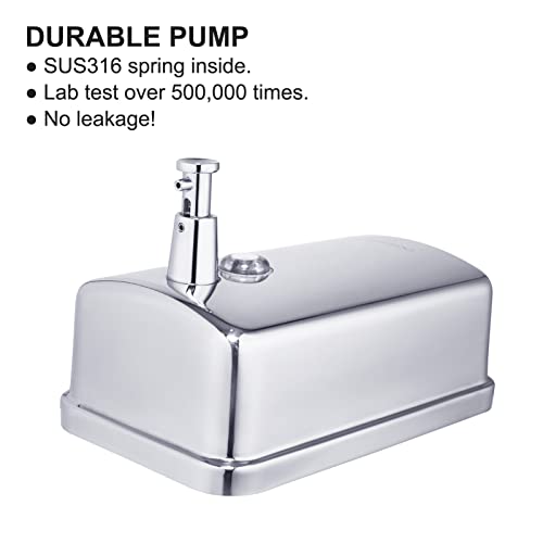 Commercial Soap Dispenser Wall Mount Stainless Steel, 37 fl.oz. | 1100ml Manual Liquid Pump Rust-Proof Leak Free for Bathroom - size: 37 fl oz