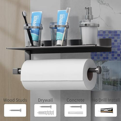 Kitchen Paper Towel Holder with Shelf Wall Mount, Adhesive Hand Towel Holder for Bathroom, Matte Grey - color: Gray