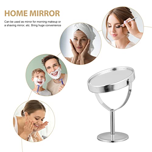 Desktop Swivel Bathroom Mirror Magnifying Cosmetic Mirror Vanity Mirror with Stand Desk Mirror Rotatable Double- Sided Round Swivel Mirror Mirror Metal Frame Mirror (Silver)