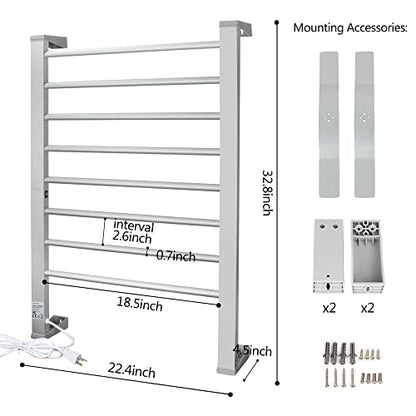 Towel Warmer with Timer,Towel Racks for Bathroom,8 Bar Heated Towel Rack for Clothes Drying,Portable Free Standing Heater,Auto Cut Off Home Electric Heat Dryer,Wall Mount Thermostat Shelf