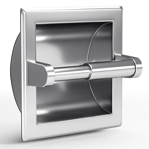 POKIM Polished Chrome Recessed in-Wall Toilet Paper Holder, 304 Stainless Steel Space Saving Bathroom Tissue Roll Dispenser with Rear Mounting Bracket - color: Chrome, size: Recessed