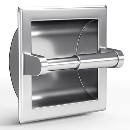 POKIM Polished Chrome Recessed in-Wall Toilet Paper Holder, 304 Stainless Steel Space Saving Bathroom Tissue Roll Dispenser with Rear Mounting Bracket - color: Chrome, size: Recessed