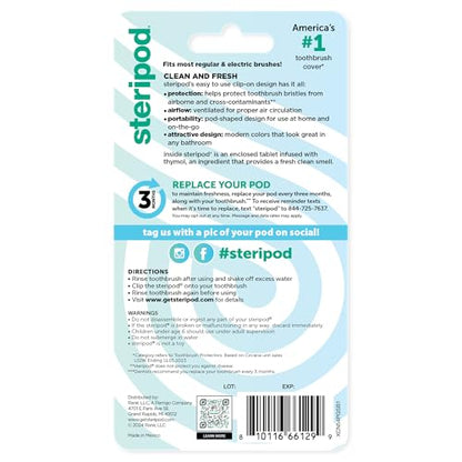 Steripod Clip-On Toothbrush Protector, Green and Blue, 2 Count - color: Green and Blue, size: 2 Count (Pack of 1)