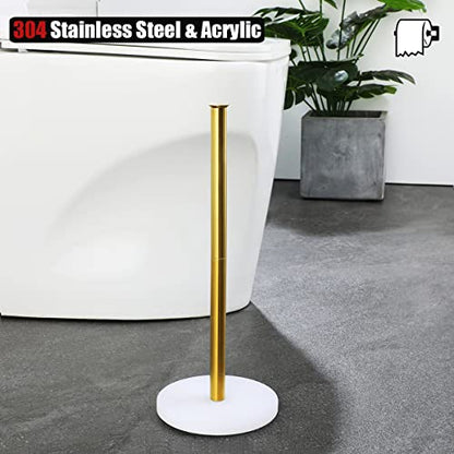 JQK Toilet Paper Storage Stand White Gold, 304 Stainless Steel Tissue Reserve Holder Dispenser for Bathroom, Brushed Gold, TPS180-WG - color: Gold & White Base