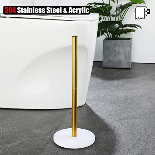 JQK Toilet Paper Storage Stand White Gold, 304 Stainless Steel Tissue Reserve Holder Dispenser for Bathroom, Brushed Gold, TPS180-WG - color: Gold & White Base