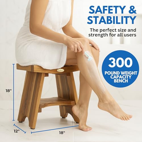 EcoDecors 18" Teak Shower Bench with Teak Cleaner, Oil & Wood Sealer - size: 18" Shelf + Oil + Cleaner + Sealer