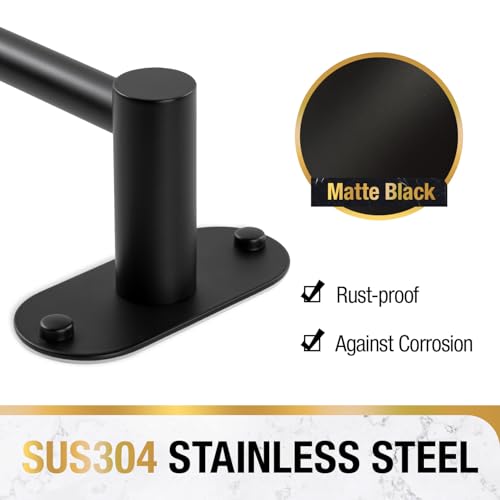 HITSLAM Self Adhesive and Screw Mounted Towel Bar, Adjustable 13.4-24 Inch Wall Mount Towel Holder, SUS304 Stainless Steel Bathroom Towel Rack, Matte Black - color: Matte Black