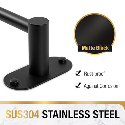HITSLAM Self Adhesive and Screw Mounted Towel Bar, Adjustable 13.4-24 Inch Wall Mount Towel Holder, SUS304 Stainless Steel Bathroom Towel Rack, Matte Black - color: Matte Black