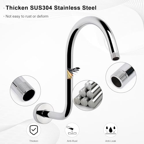 S Shaped Shower Arm, High Rise Shower Head Extension Pipe Standard 1/2" Connection with Flange, Awesome Shower Experience-Stainless Steel Bathroom Accessory(13 Inch 2-S Shape, Chrome Finish) - color: Chrome Finish, style: 13" 2 Shape