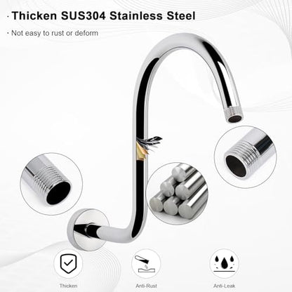 S Shaped Shower Arm, High Rise Shower Head Extension Pipe Standard 1/2" Connection with Flange, Awesome Shower Experience-Stainless Steel Bathroom Accessory(13 Inch 2-S Shape, Chrome Finish) - color: Chrome Finish, style: 13" 2 Shape
