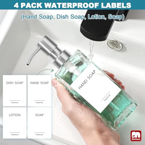 GMISUN Glass Soap Dispenser with Stainless Steel Pump, Clear Hand Soap Dispenser for Bathroom, 12 fl oz/350ml Hand and Dish Soap Dispensers Set for Kitchen, Refillable Liquid Soap and Lotion Bottle - color: Clear Bottle + Sliver Pump