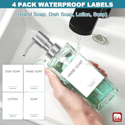 GMISUN Glass Soap Dispenser with Stainless Steel Pump, Clear Hand Soap Dispenser for Bathroom, 12 fl oz/350ml Hand and Dish Soap Dispensers Set for Kitchen, Refillable Liquid Soap and Lotion Bottle - color: Clear Bottle + Sliver Pump