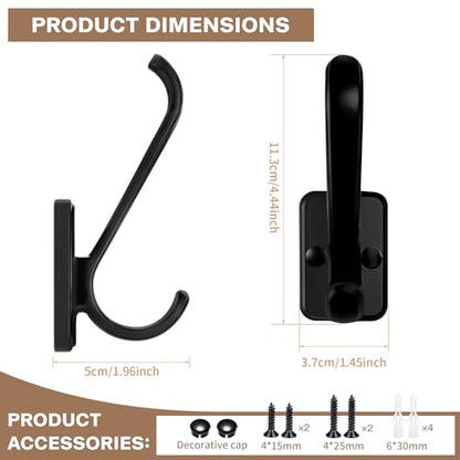 Coat Hooks Heavy Duty - Metal Wall Hooks Wall Mount with Concealed Screw Design Matte Black Hooks for Hanging Towel, Key, Robe, Scarf, Entryway Closet Mudroom Bathroom (4, Black)