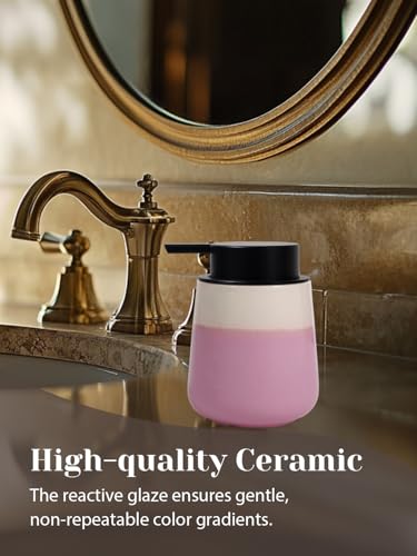 INGOFIN Ceramic Hand Soap Dispenser - 12 oz Liquid Lotion Dispenser Bathroom, Refillable Modern Dish Soap Dispenser with Pump for Kitchen, Beige and Pink - color: Beige and Pink