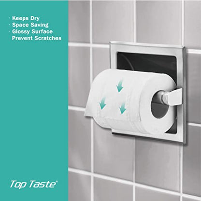 Top Taste Recessed Toilet Paper Holder Brushed Nickel,Toilet Paper Holder Wall Mount，Stainless Steel Recessed Tissue Paper Roll Holder, in Wall - Includes Rear Mounting Brack