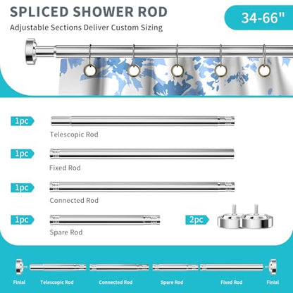 Shower Curtain Rod 34-66 Inches Never Rust 304 Stainless Steel Tension Curtain Rod Adjustable Shower Rod Spring Tension Non-Slip No Drilling Shower Rods for Bathroom Window - color: Stainless Steel, size: 34“-66”