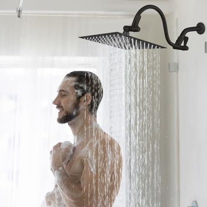 Voolan 10" Square Rain Shower Head with 14" Extension Arm, Adjustable Angle and Height, Stainless Steel Bathroom High Pressure Rainfall showerhead, 2.5GPM Matte Black - color: Matte Black