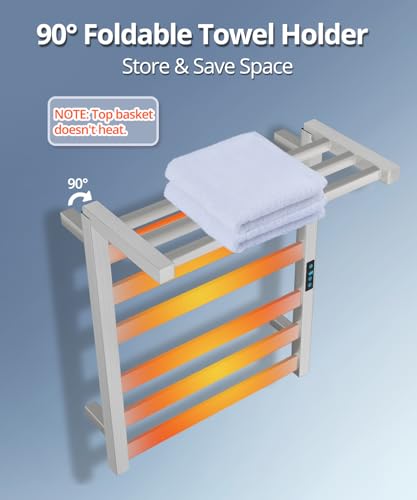 WiFi Heated Towel Rack Wall Mounted, Electric Towel Warmer, Brushed Nickel | WiFi App Remote, Foldable Space-Saving Bracket, Child Lock, 5 Temp Levels, 1–24H Timer, LED Display, Stainless Steel, Plug-in - color: Brushed Nickel