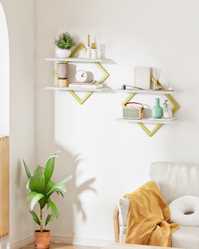 CHOEZON Floating Shelves for Wall, Set of 2 Wall Mounted Shelves, 2-Tier Hanging Shelves, for Living Room, Bedroom, Kitchen, Office, Study, Gold and White TBJ01P2JW - color: White + Gold