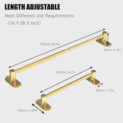 Towel Bar, Adhesive or Drill Wall Mount, Brushed Gold, 1 Pack | Adjustable 16.7 to 28.5 Inch, 304 Stainless Steel Hand Towel Holder, Round Base Towel Racks for Bathroom, Kitchen Use - color: Extended Length–gold
