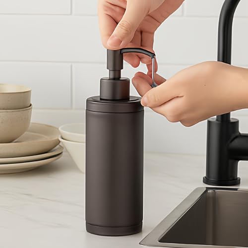 Countertop Hand Soap Dispenser, Refillable Stainless Steel Soap Pump Bottle for Bathroom & Kitchen, Free Standing - 300ml, Bronze - color: Bronze