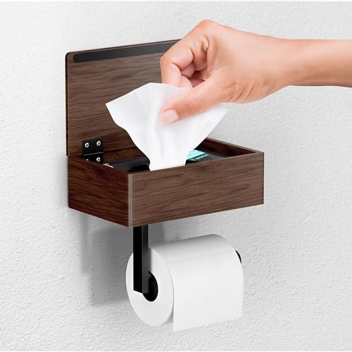 Day Moon™ - Toilet Paper Holder with Shelf - Modern Roll Holder for Bathroom - 1 Pack - Wall Mount - with Storage, Wood - color: Dark Wood